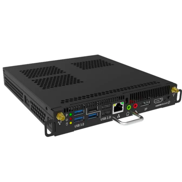 Computador modular Huawei OPS, mostrando su diseño compacto para inserción en pantallas.