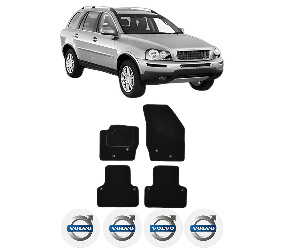 Set Covorase Presuri VOLVO XC90 I (275) din 2002-2014, Auto, Material Textil Mocheta, 4 Stickere auto cu VOLVO