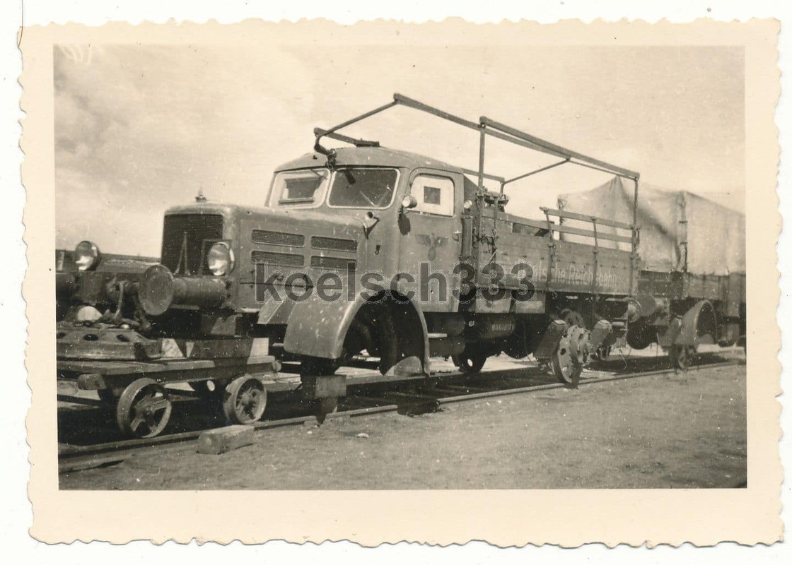 Foto Magirus Deutz Schienen LKW mit Anhänger Deu