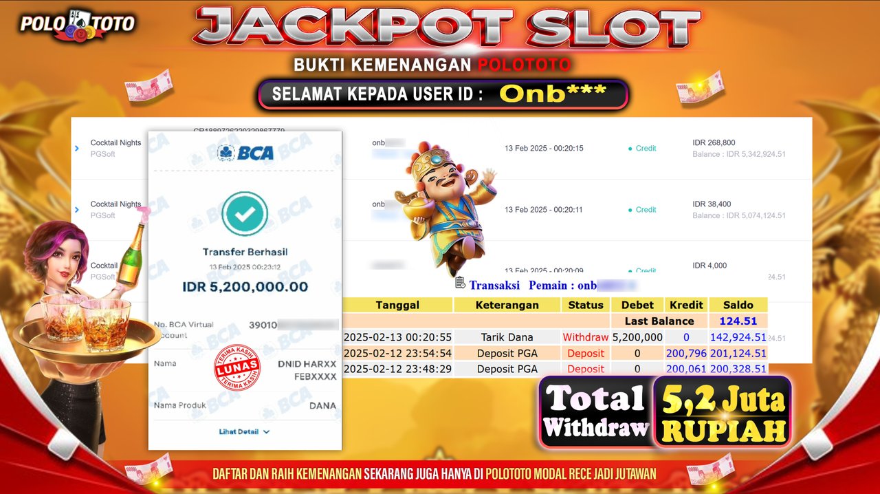 POLOTOTO JACKPOT SLOT COCKTAIL NIGHTS Rp.5.200.000,-