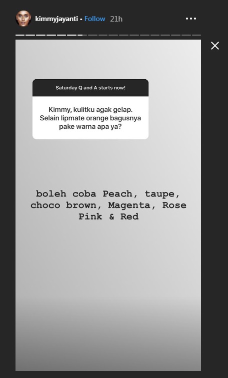 Tangkapan layar Instagram Story Kimmy Jayanti