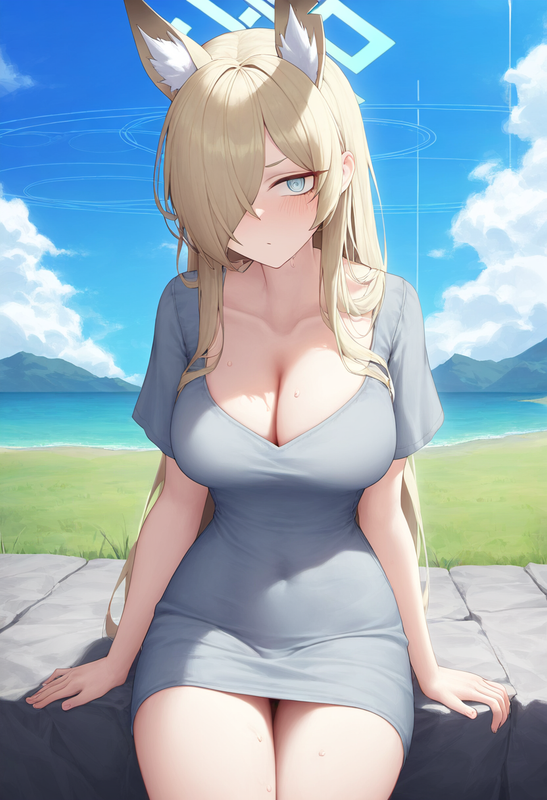 depth of field, 1girl, kanna (blue archive), collarbone cleavage, short sleeves, s-129950272