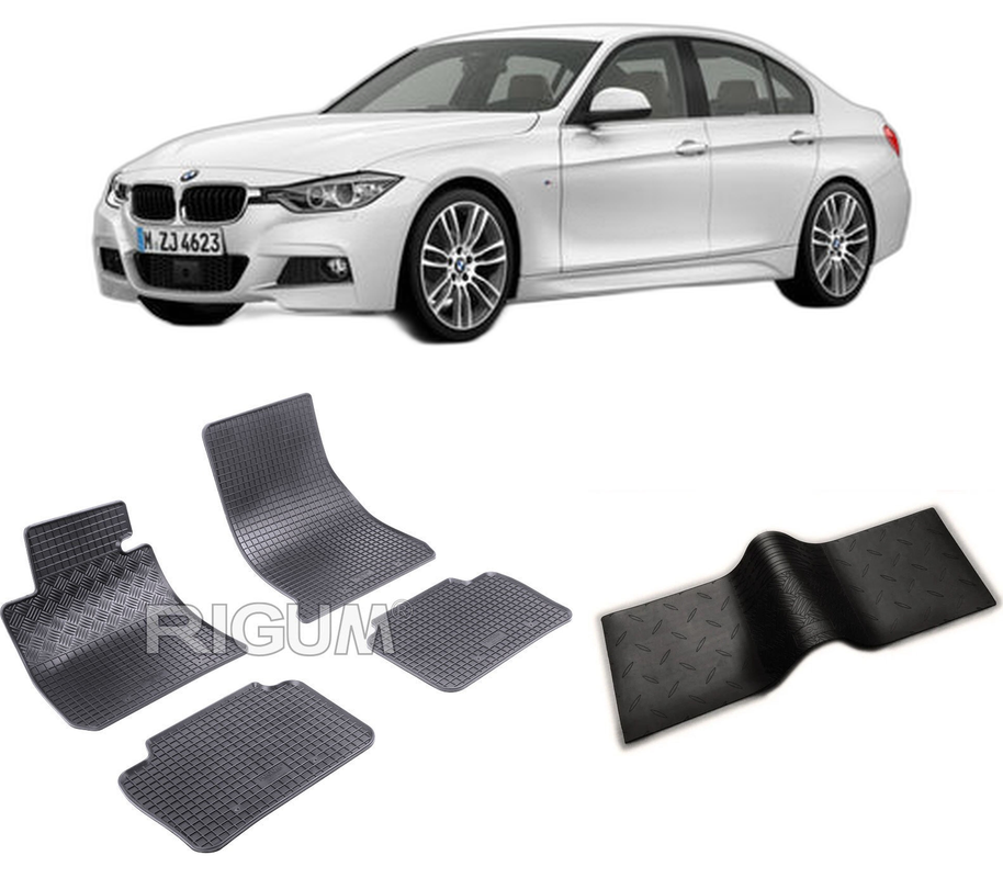Set covorase auto BMW SERIA 3 F30 din 01.2012-02.2019, cu covoras tunel median, CAROSERIE SEDAN, Presuri cauciuc 100%, compatibil cu autoturismul BMW SERIA 3 F30, Rigum