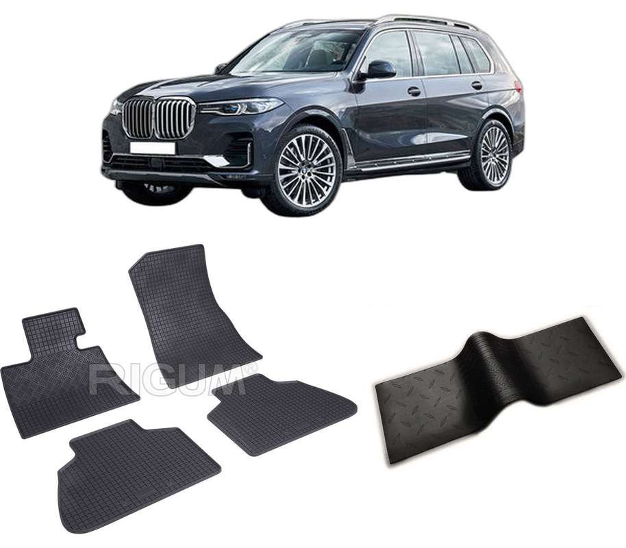 Set covorase auto BMW X7 G07 din 03.2019-PREZENT, cu covoras tunel median, CAROSERIE SUV, Presuri cauciuc 100%, compatibil cu autoturismul BMW X7 G07, Rigum