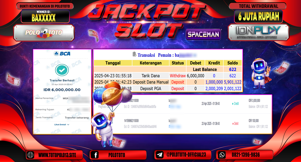 POLOTOTO JACKPOT SLOT SPACEMAN Rp.6.000.000,-