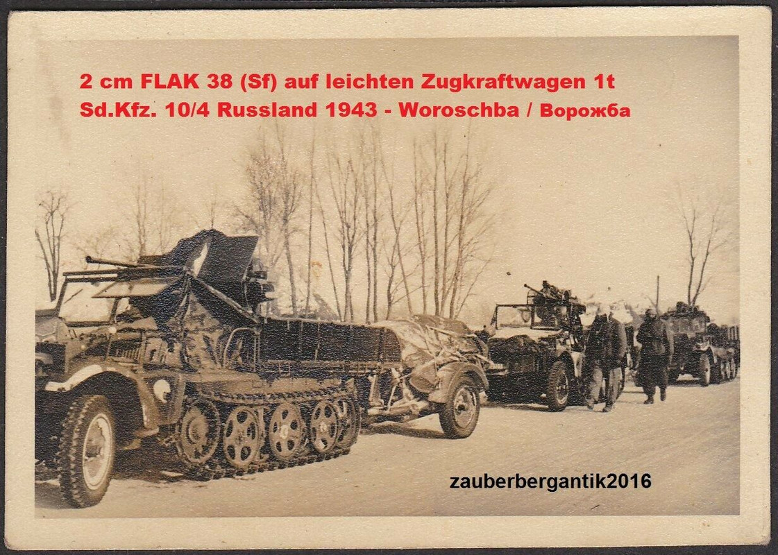 Foto Halbkette Zugmaschine SdKfz 10-4 Geschütz 2cm Flak 38 Russl