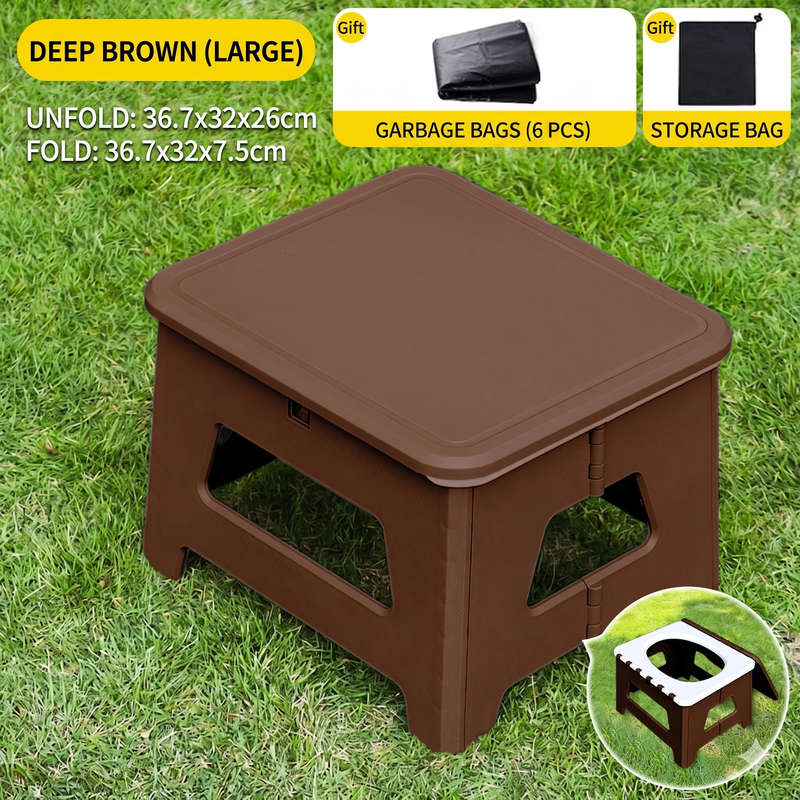 Brown Large Portable Folding Camping Toilet Stool - Capacity Emergency Potty for Car, Outdoor Travel, and Hiking