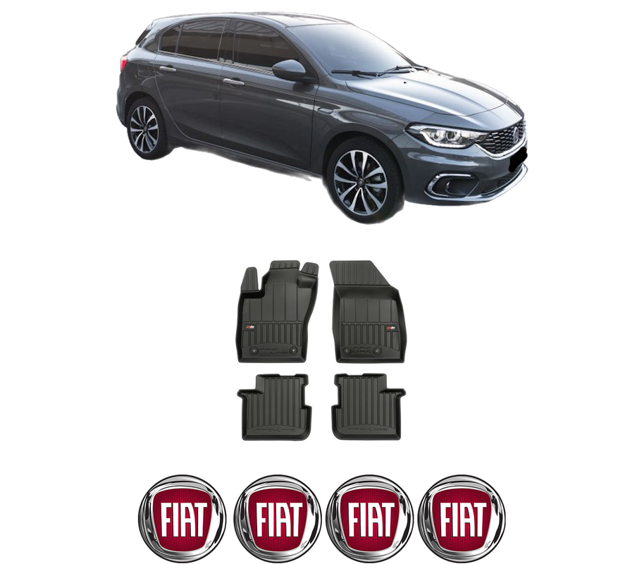 Set covorase presuri FIAT TIPO Hatchback (356_, 357_) din 2016-2022, auto, din cauciuc thermoplastic, 4 Stickere auto cu FIAT