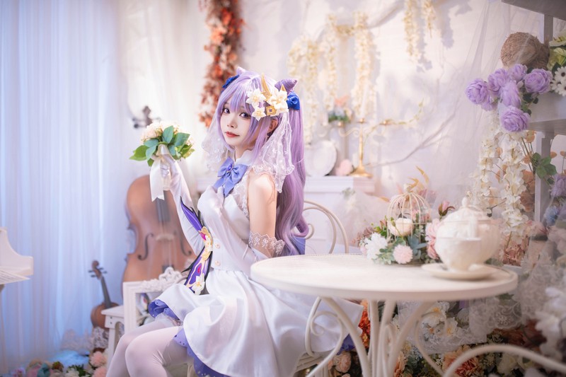 艾西Aiwest 刻晴花嫁Cosplay写真图集 原神刻晴婚纱高清图集 40P (223.2M)插图4