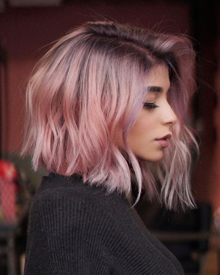 Medium length pastel strawberry hair color