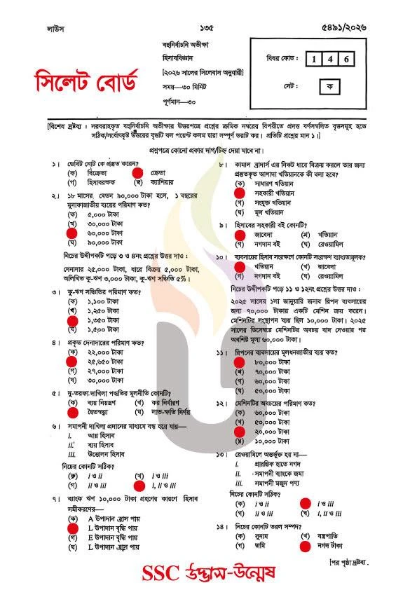 Accounting MCQ Exam Question Solution Sylhet Board 2026