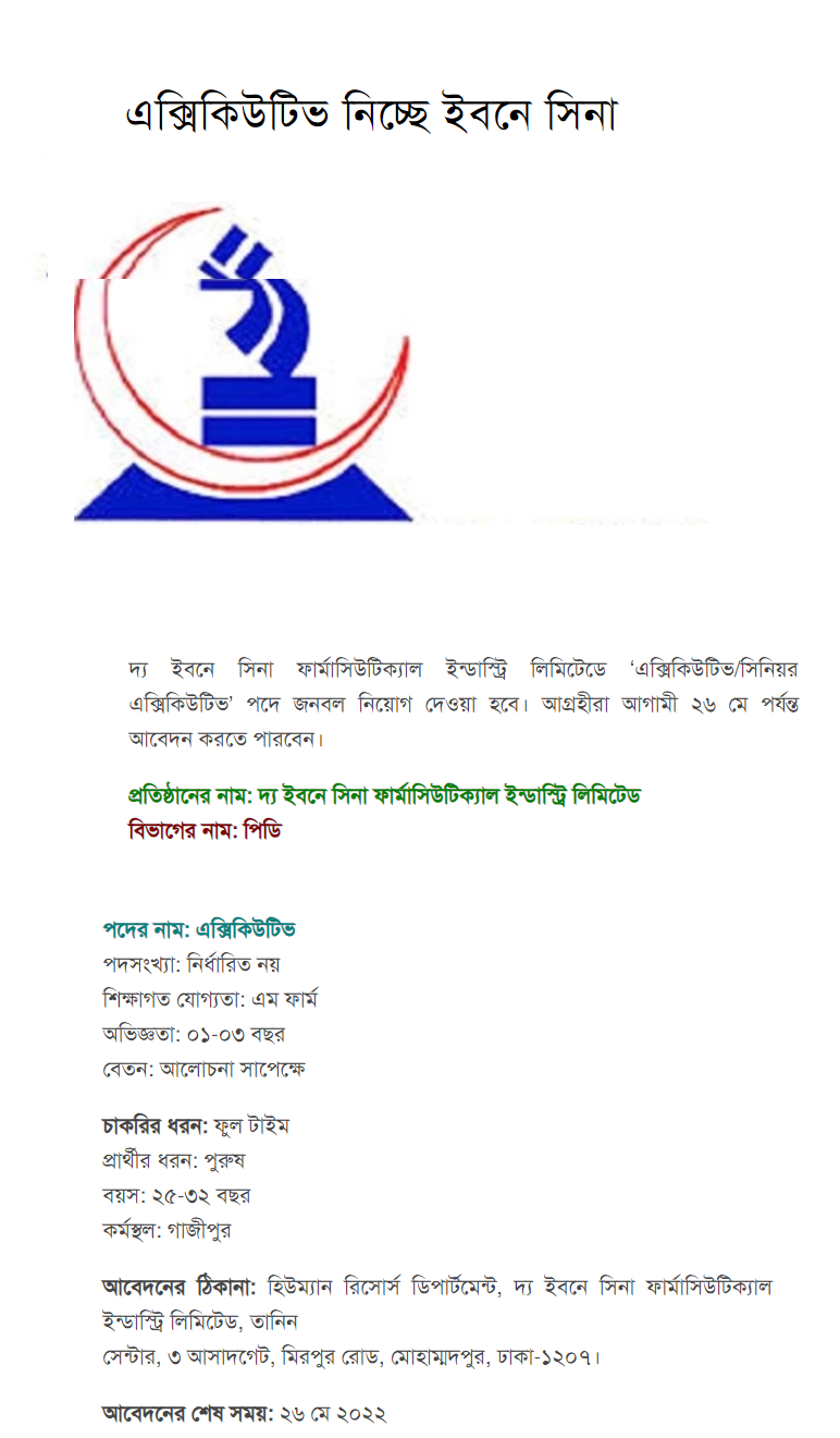 ইবনে সিনা ট্রাস্টে নিয়োগ বিজ্ঞপ্তি ২০২২