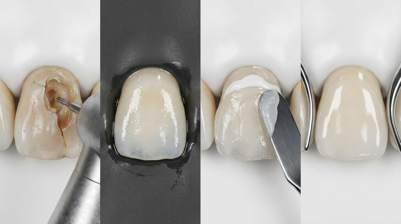 Этапы композитной реставрации переднего зуба