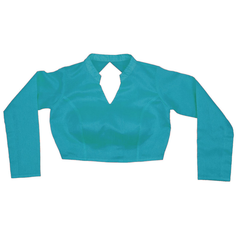 Women's Designer Sari Blouse Dupion Silk Collor Neck Long Sleeve Crop Top Choli - Picture 59 of 82