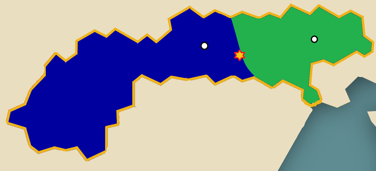 Carte de l'Elsvenwald (en bleu) et de la Velvetie (en vert) en 1302 l'étoile représente la bataille de Lichtenberg.