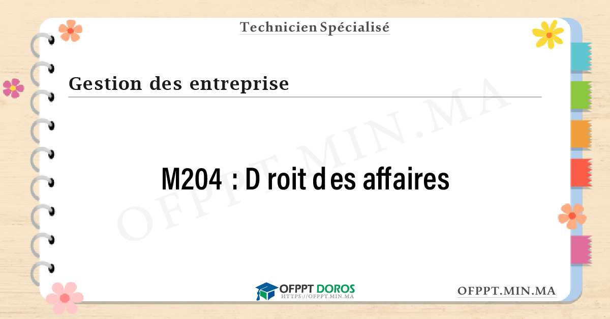 Sommaire détaillé du cours Droit des affaires M204 OFPPT - Structure du module