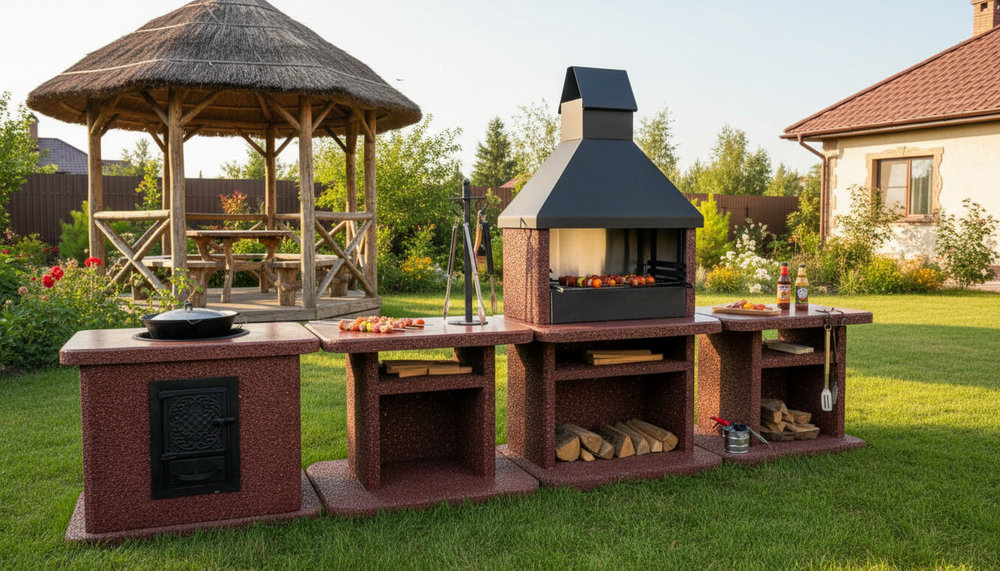 Решетки и посуда для барбекю-комплекса: гриль, казан, сковорода