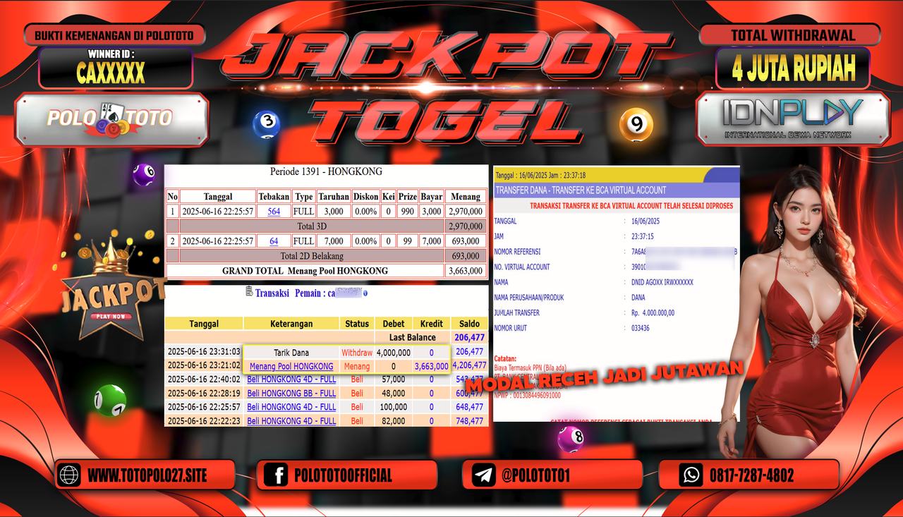 POLOTOTO JACKPOT TOGEL HONGKONG LOTTO Rp.4.000.000,-