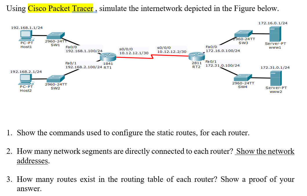 Using Cisco Packet Tracer simulate the internetwork | Chegg.com