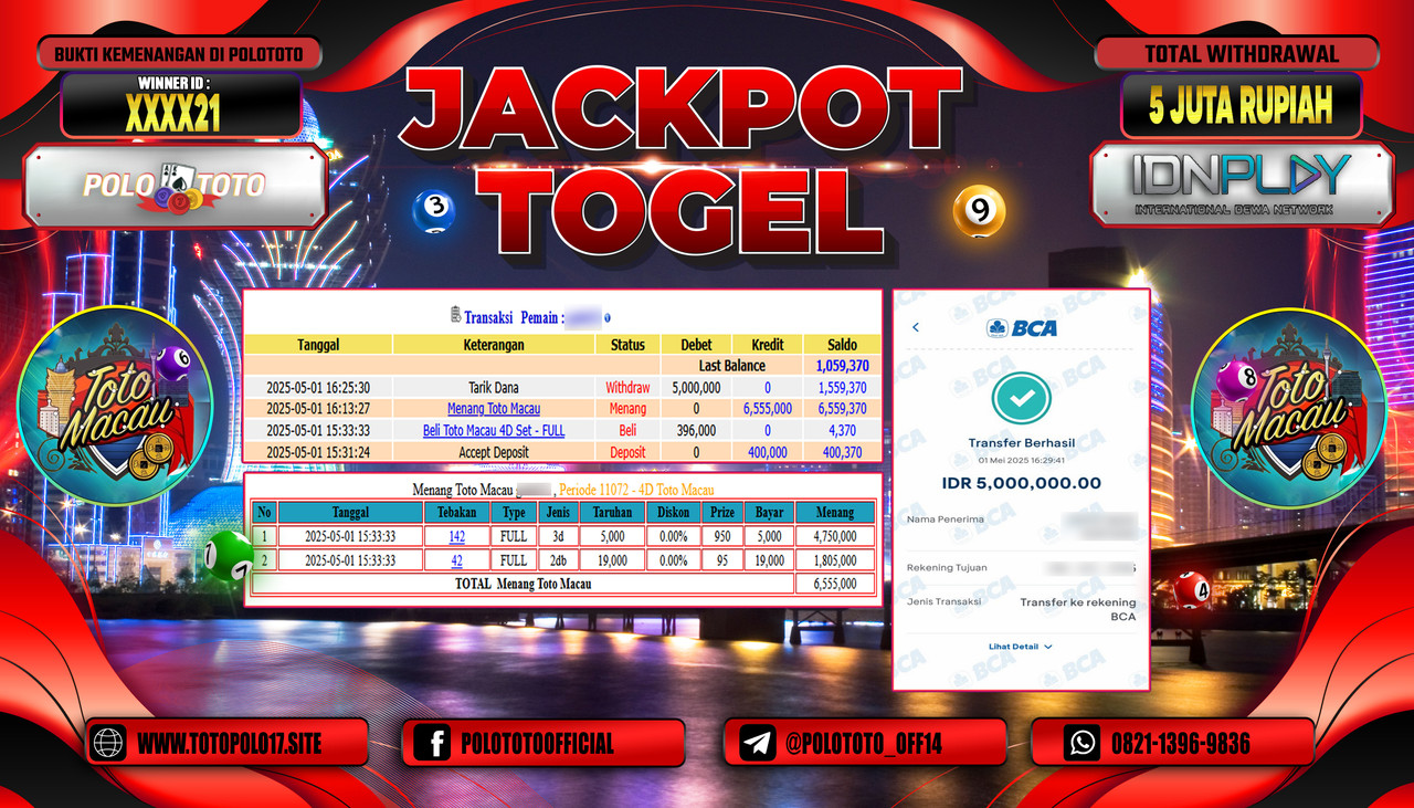 POLOTOTO JACKPOT TOGEL TOTO MACAU 4D Rp.5.000.000,-
