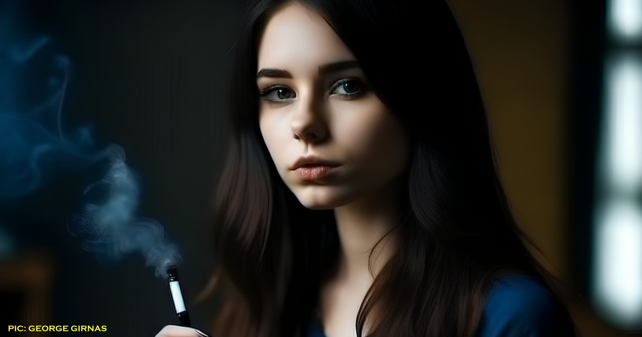 Woman-smokes-electronic-cigarette