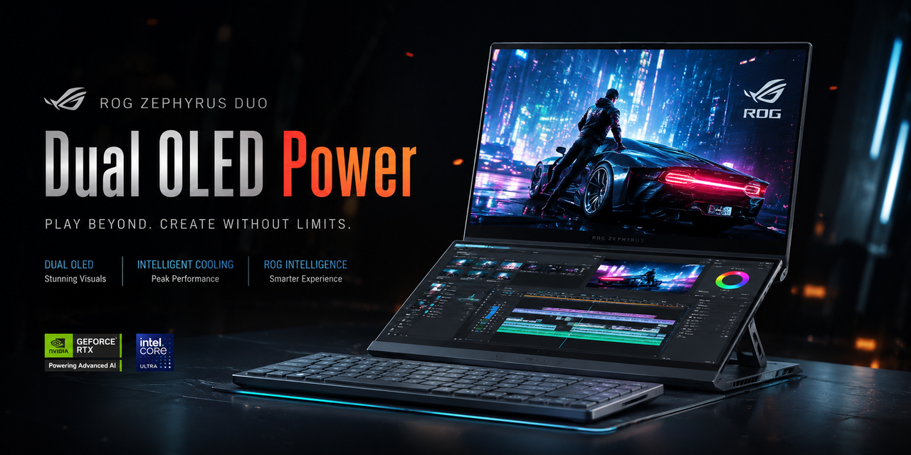 ROG Zephyrus Duo 2026: duas telas OLED, RTX 5090 e R$ 65 mil — o notebook que redefine o que é possível (ou necessário)