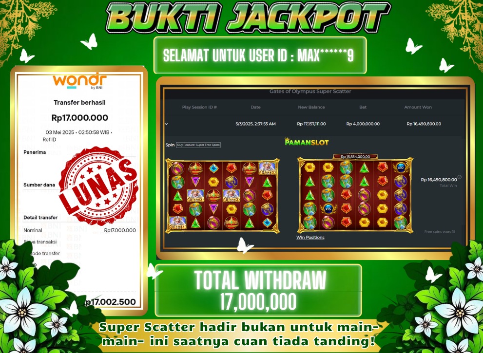 PAMANSLOT JACKPOT Gates Of Olympus Super Scatter Rp 17,000,000 - LUNAS