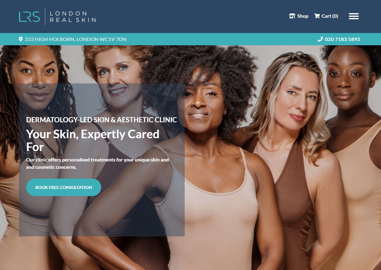 London real skin dermatology team. Group of women with different skin types. 