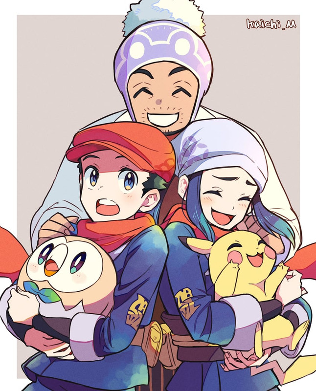 pikachu-rowlet-akari-and-rei-pokemon-and