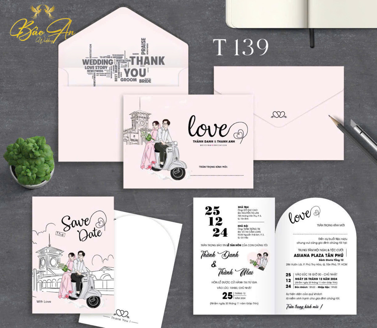 Thiệp chibi hồng Vespa Love (T139)