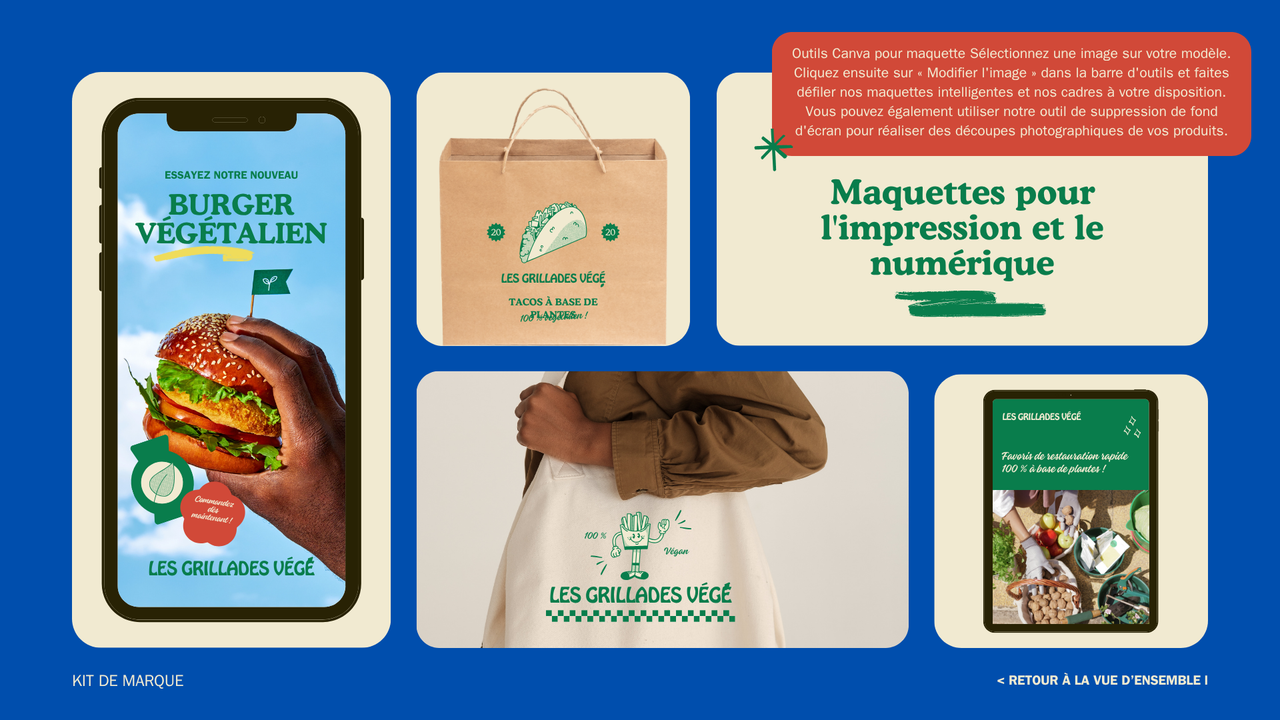 Présentation Charte Graphique Alimentation et Restaurant dans un style Nostalgique Audacieux en Vert Bleu et Jaune