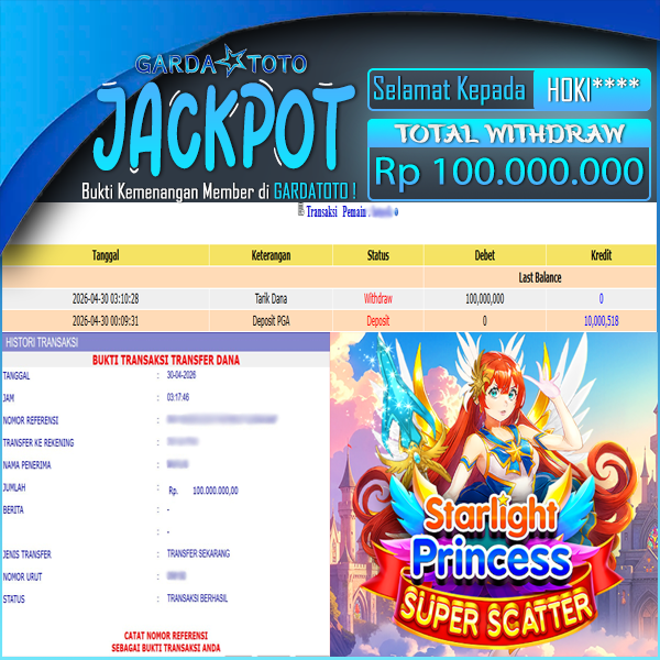 JACKPOT DI PERMAINAN SLOT STARLIGHT PRINCESS SUPER SCATTER WD Rp100.000.000,- DIBAYAR LUNAS GARDATOTO MANTAP!