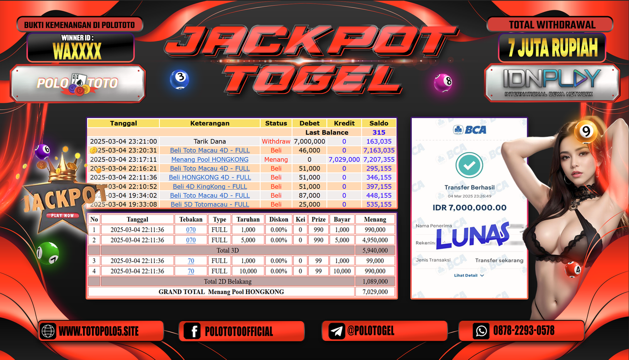POLOTOTO JACKPOT TOGEL PASARAN HONGKONG Rp.7.000.000,-