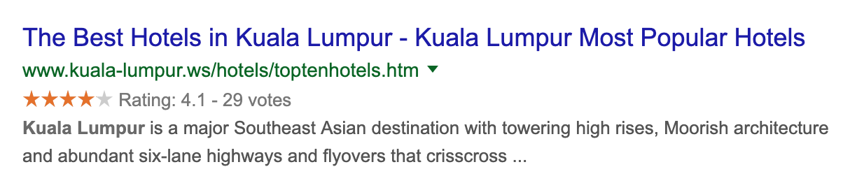 Structured data when searching for hotel in Kuala Lumpur