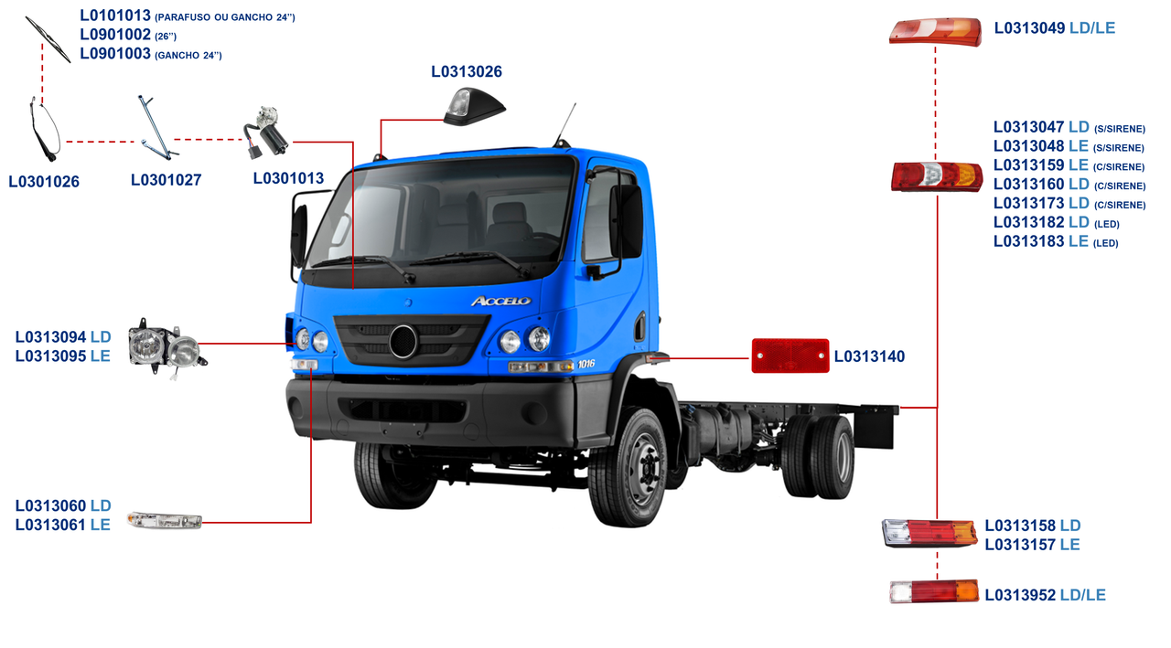 MERCEDES-BENZ -ACCELO 2012 A ....-815, 1016, 1316-OM924-G56-6, FSO4505A, FSO4505HDA, EA6206, EA6106-ILUMINAÇÃO E LIMPADOR PERFIL