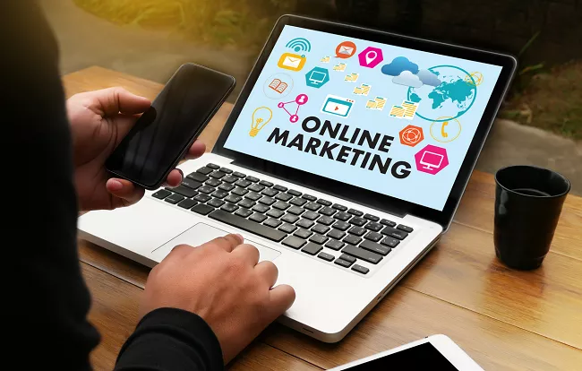 Using laptop for online marketing