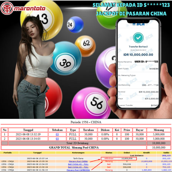 Bukti Kemenangan Member Marontoto Sebesar 10,000,000 JuTa