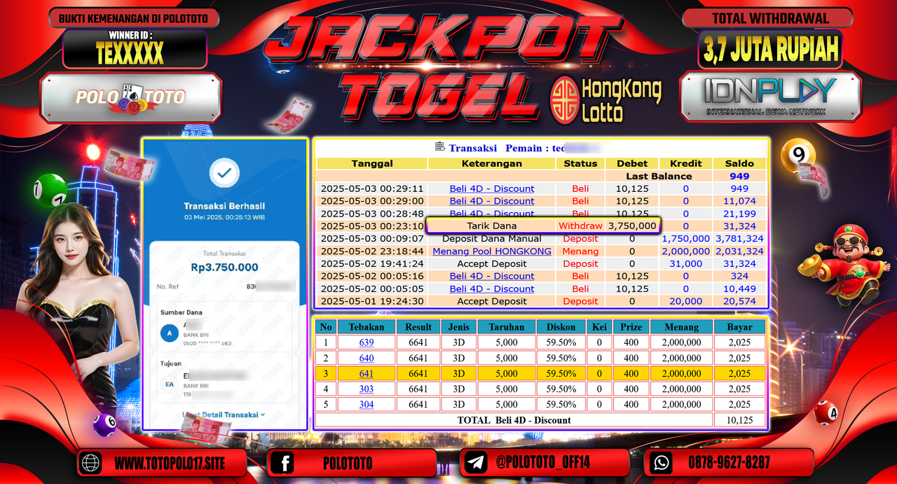 POLOTOTO JACKPOT TOGEL HONGKONG LOTTO Rp.3.750.000,-