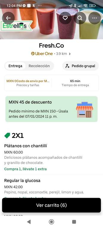 Uber eats: 3 litros de awa de melón por $36 en Fresh.Co | Uber One 
