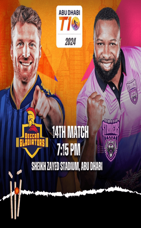 Deccan Gladiators Vs New York Strikers 14th Match Abu Dhabi T10 Poster