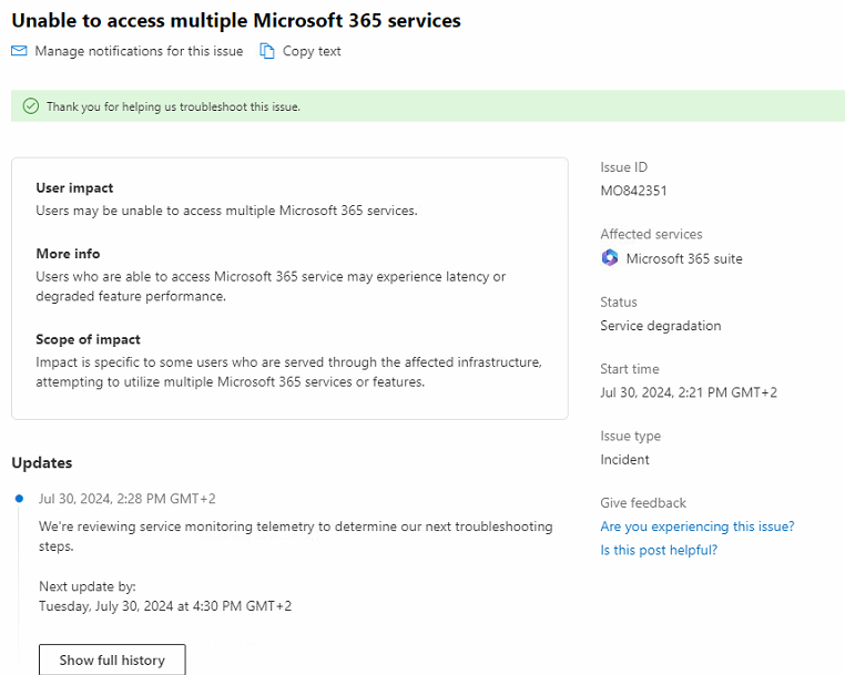 Microsoft Issue ID MO842351 