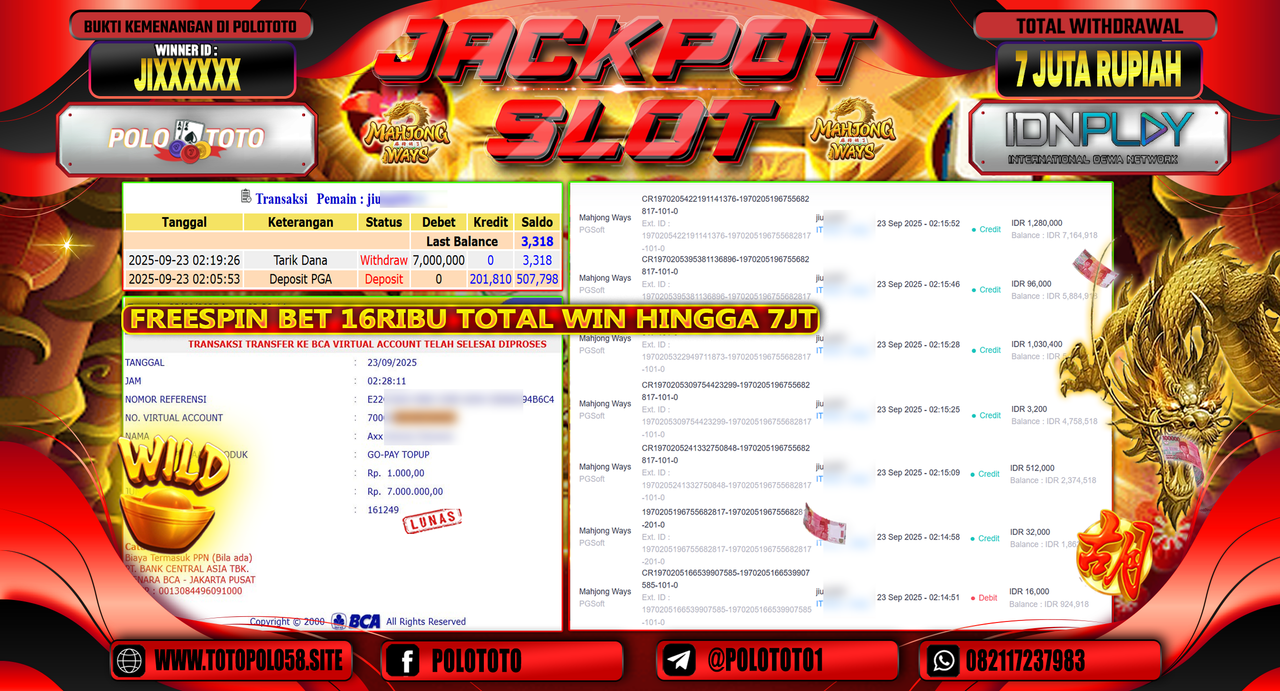 POLOTOTO JACKPOT SLOT MAHJONG WAYS Rp.7.000.000,-