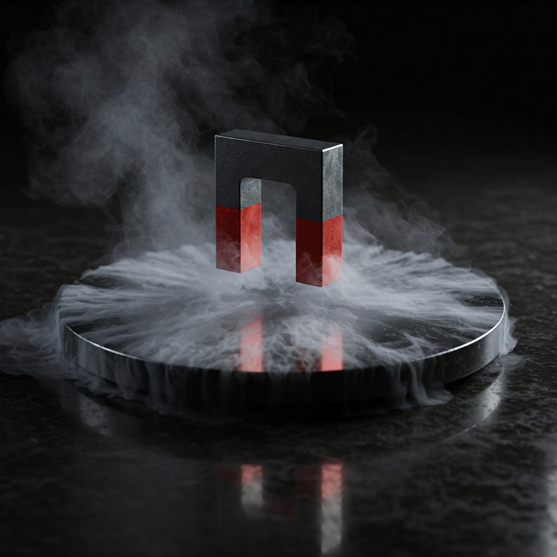 Magnet levitating above a superconductor due to the Meissner effect.
