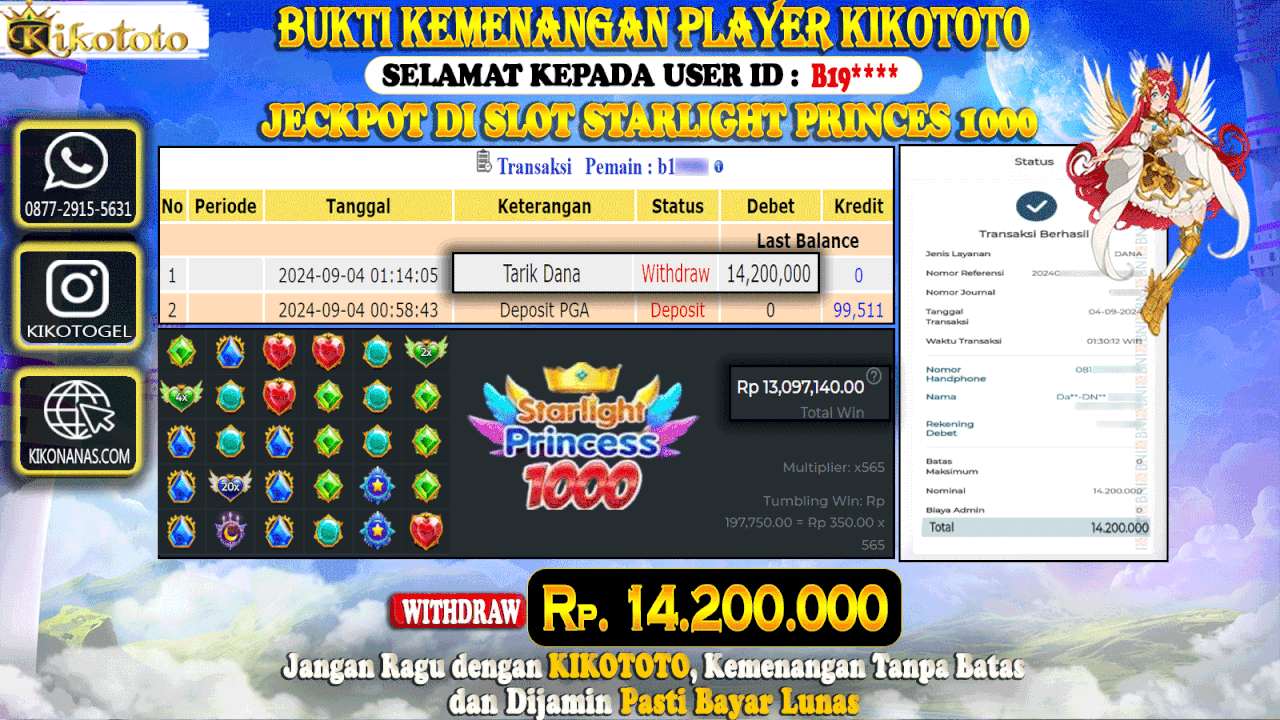 MENANG BESAR DI SLOT ONLINE STARLIGHT PRINCES 1000 SEBESAR Rp 14,200,000 LANGSUNG DAN TANPA BASA BASI DI BAYAR KIKOTOTO !!!