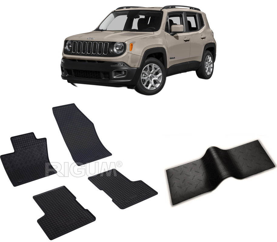Set covorase auto JEEP RENEGADE din 09.2014-06.2018, cu covoras tunel median, CAROSERIE SUV, Presuri cauciuc 100%, compatibil cu autoturismul JEEP RENEGADE, Rigum