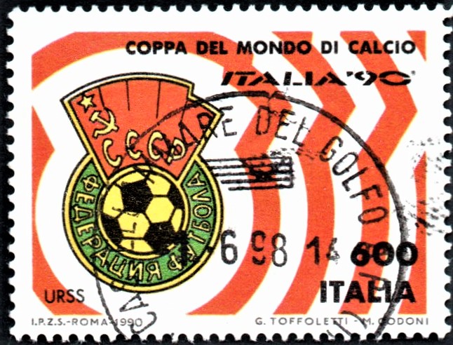 francobollo italia  1990 coppa del mondo di calcio usa america russia cccp urss 600 lire repubblica usato  90