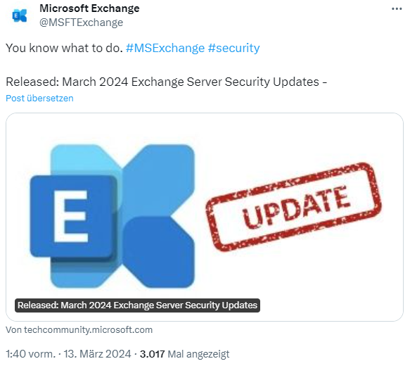 Exchange Server security update March 2024