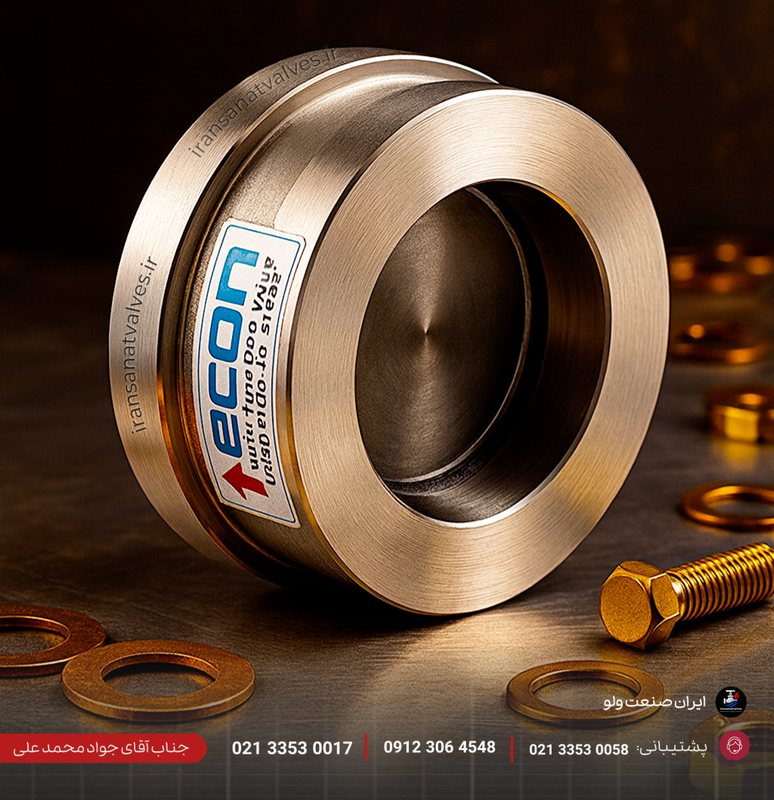 شیر یکطرفه دیسکی بین فلنجی اکون استیل 304 سایز 6 اینچ