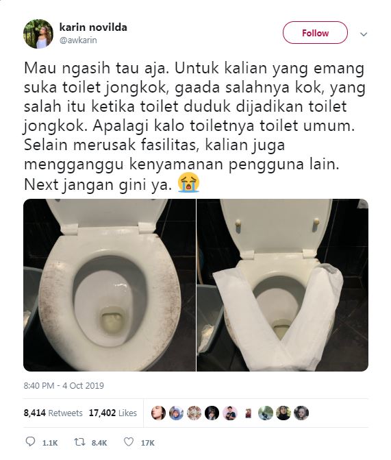 Tweet Awkarin soal toilet duduk