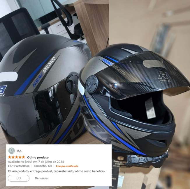 Pro Tork R8 – Capacete Moto, Viseira Fume, Azul, 60 cm